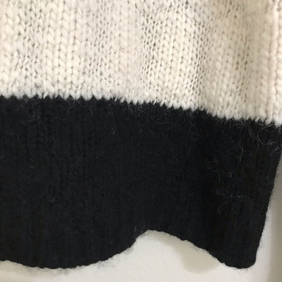 Loft Black Cream Stripe Crew Neck Cotton Wool Knit Blend Sweater Size S/M - Picture 6 of 11